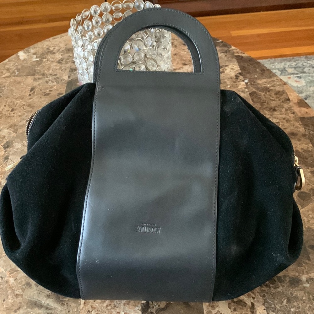 Kate Spade SATURDAY black leather Bowler hand bag Genuine leather Genuine suede